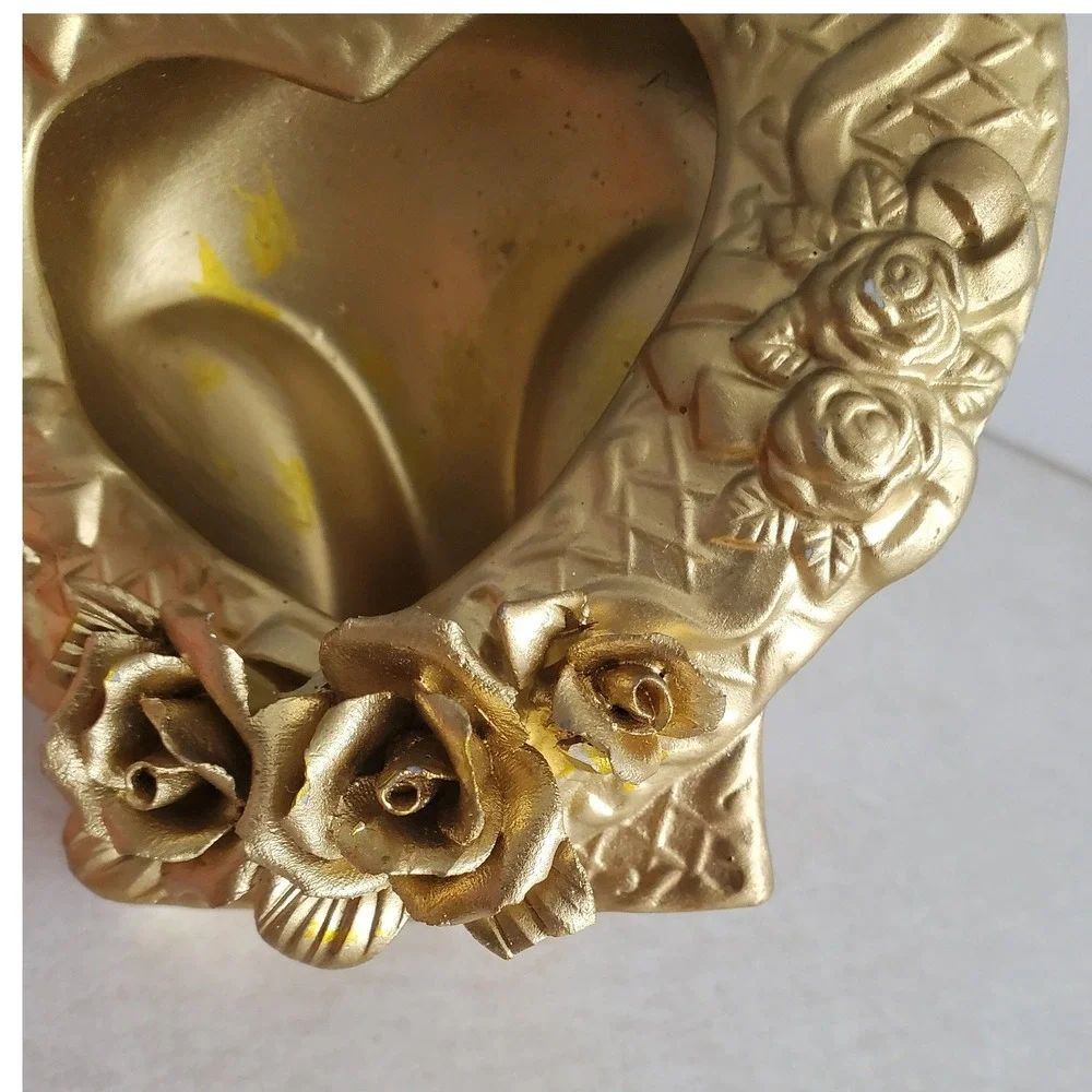 Romantic Heart Frame Gold Floral Rose Ceramic Vintage Decor Cottagecore Small